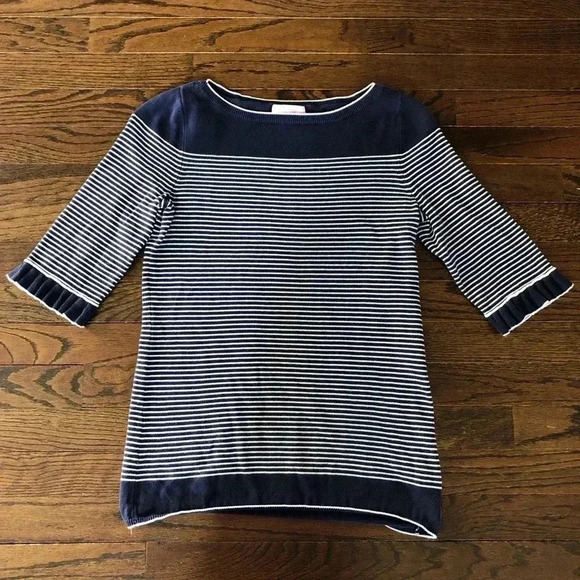 Lilly Pulitzer Women’s S Navy Blue/White Striped 3/4 Sleeves Knit Sweater Blouse - Picture 1 of 9